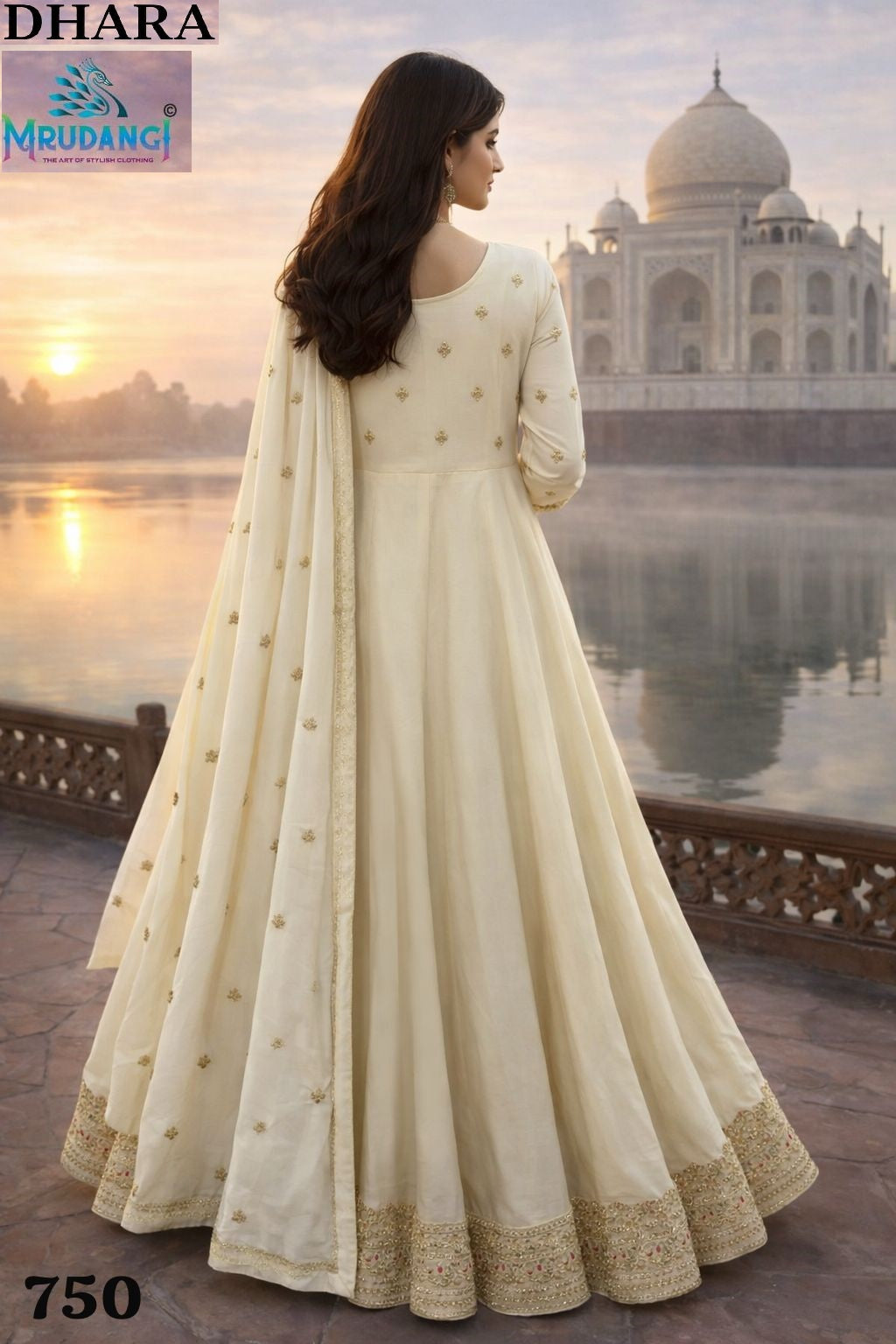 750 Dhara Mrudangi Premium Georgette Gown Dupatta Set