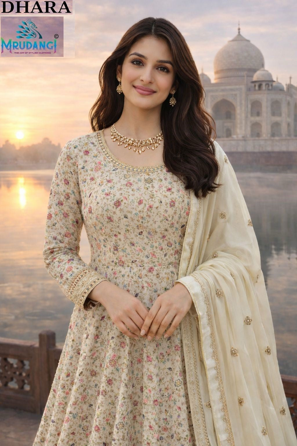 750 Dhara Mrudangi Premium Georgette Gown Dupatta Set