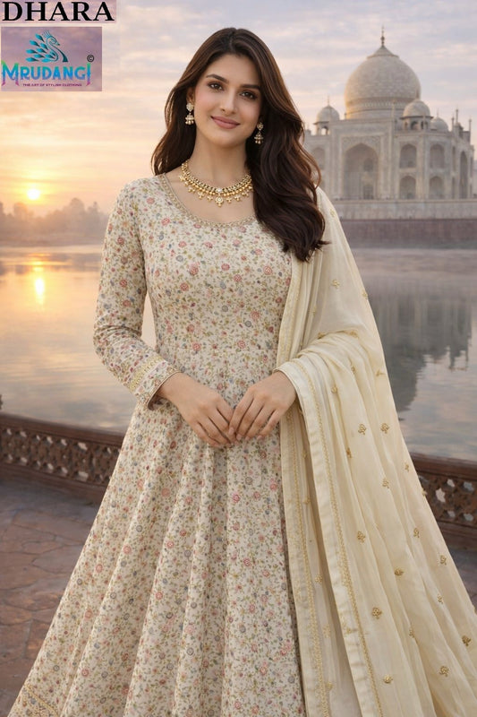750 Dhara Mrudangi Premium Georgette Gown Dupatta Set