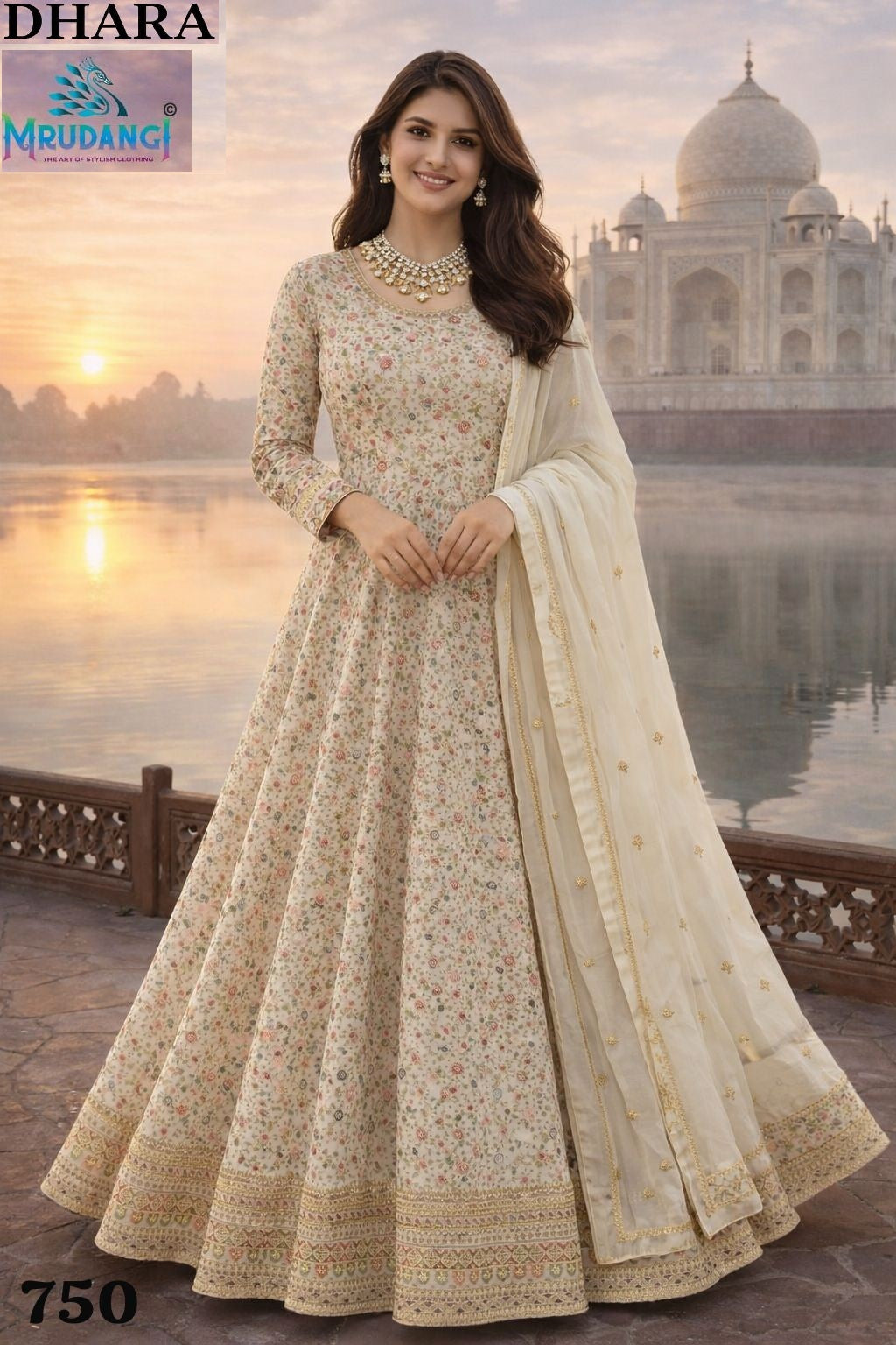 750 Dhara Mrudangi Premium Georgette Gown Dupatta Set