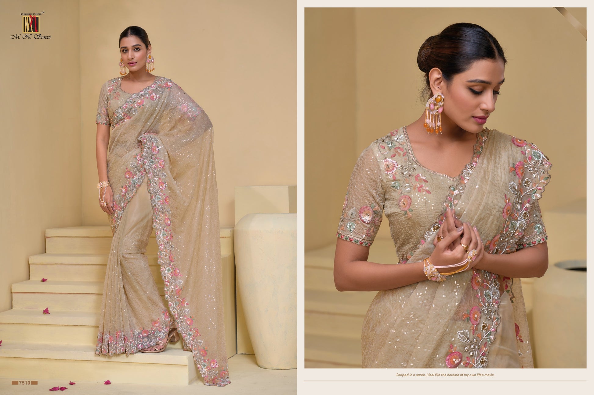 7510 Mn Mirror Work Sarees