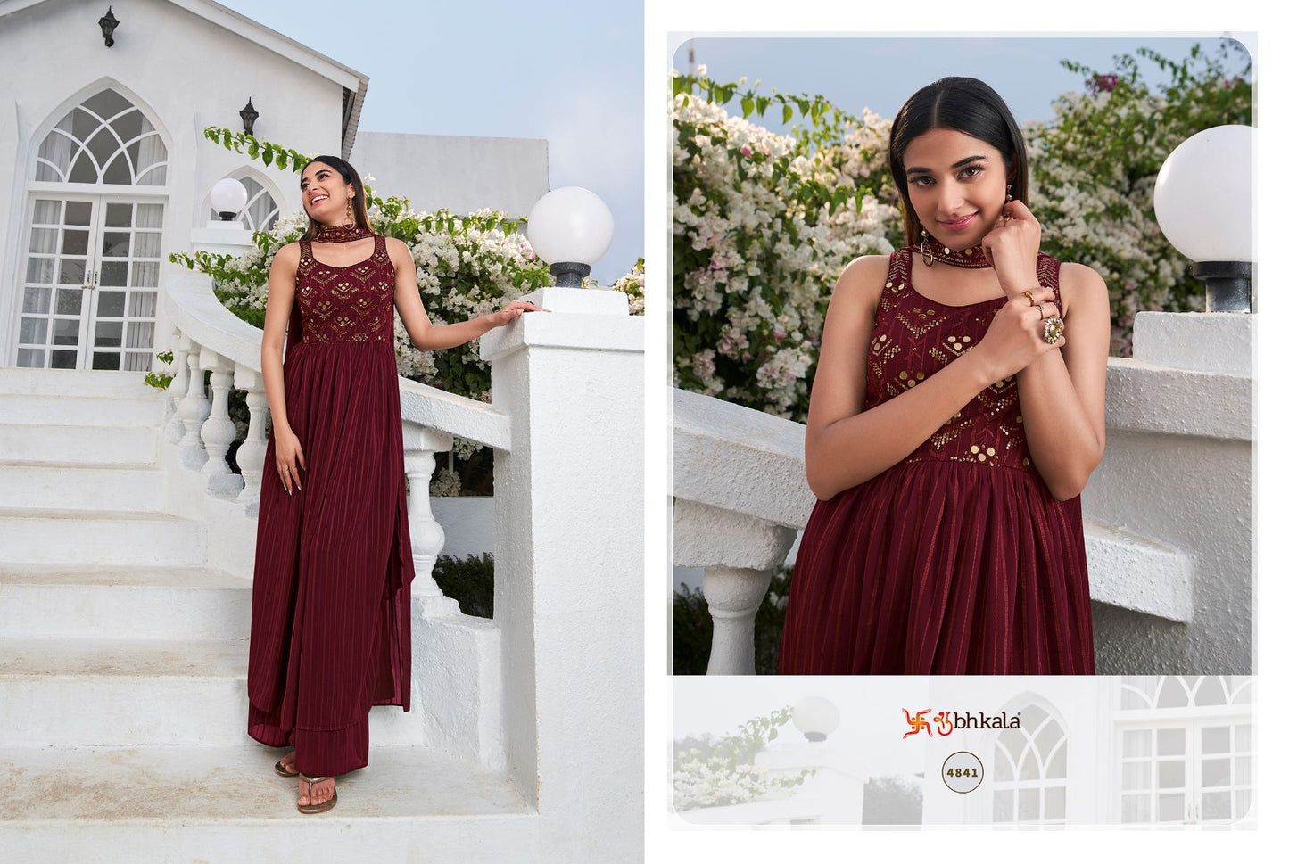 4841 Flory Vol 28 Shubhkala Gown Dupatta Set