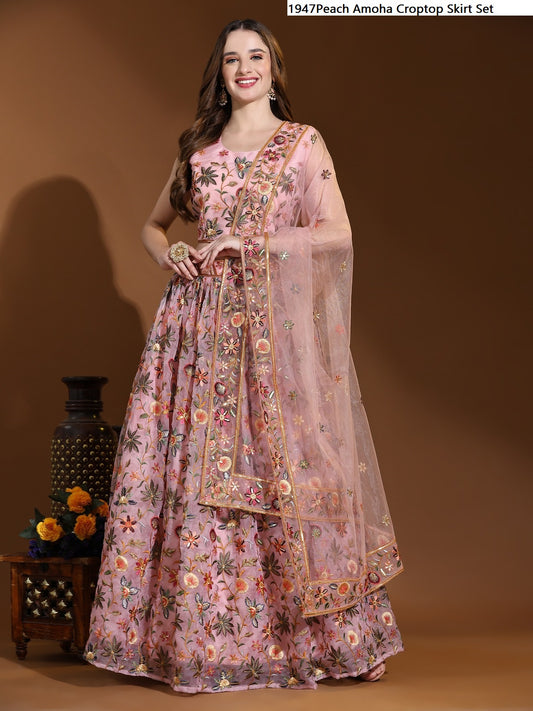 1947Peach Amoha Croptop Skirt Set