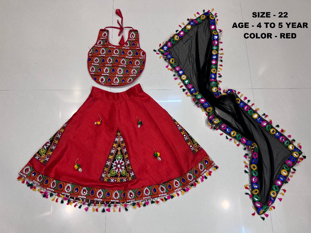 Kids1007 Red Navratri Garba Girls Chaniya Choli