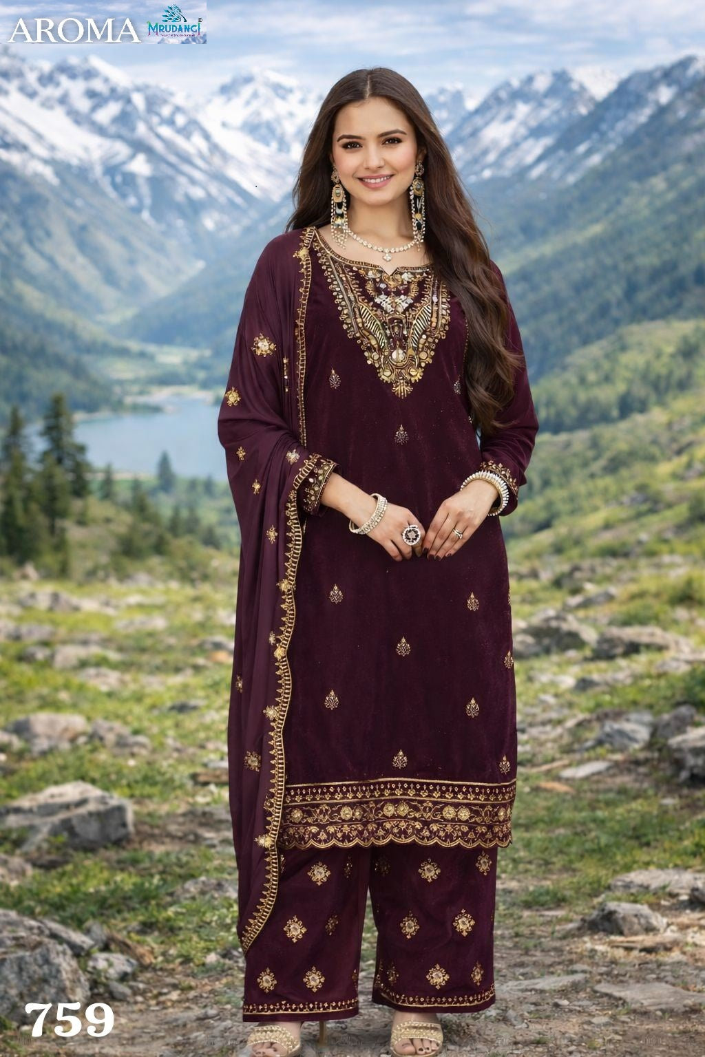 759 Aroma Mrudangi Pure Velvet Readymade Suits