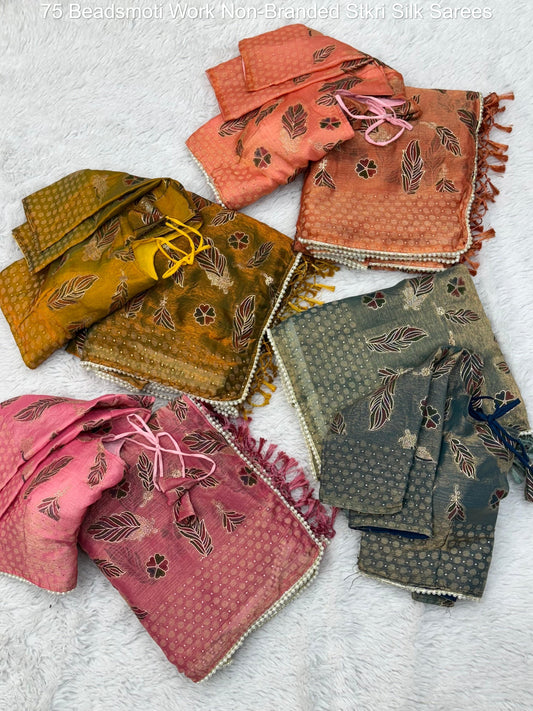 75 Beadsmoti Work Non-Branded Stkri Silk Sarees