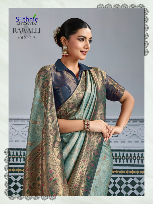 76002A Rajvalli Platinum Sethnic Soft Silk Sarees