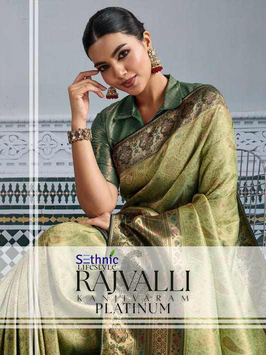 76002D Rajvalli Platinum Sethnic Soft Silk Sarees