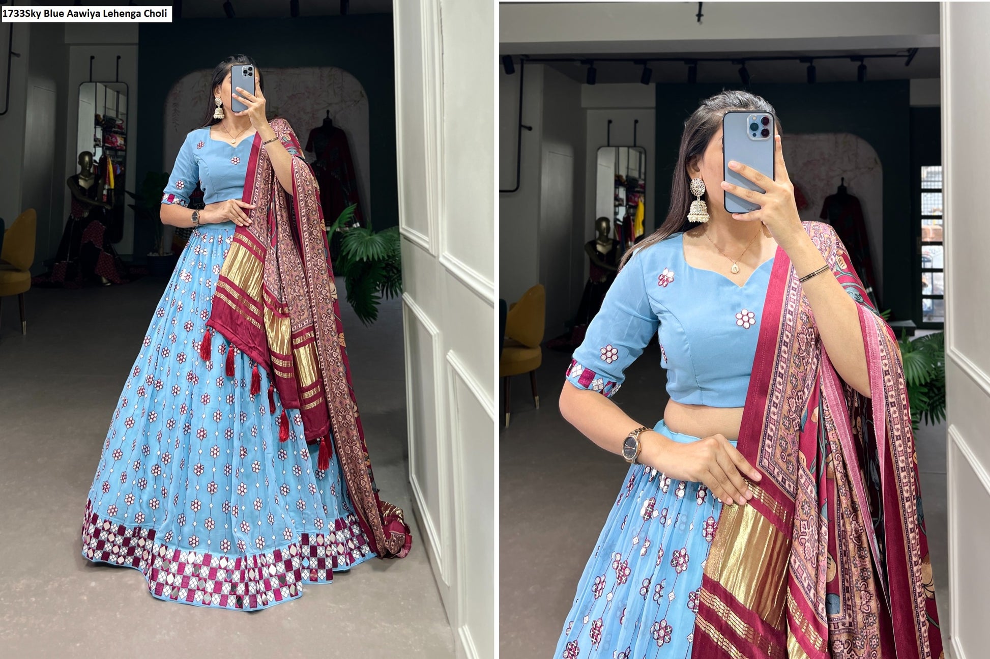 1733Sky Blue Aawiya Lehenga Choli