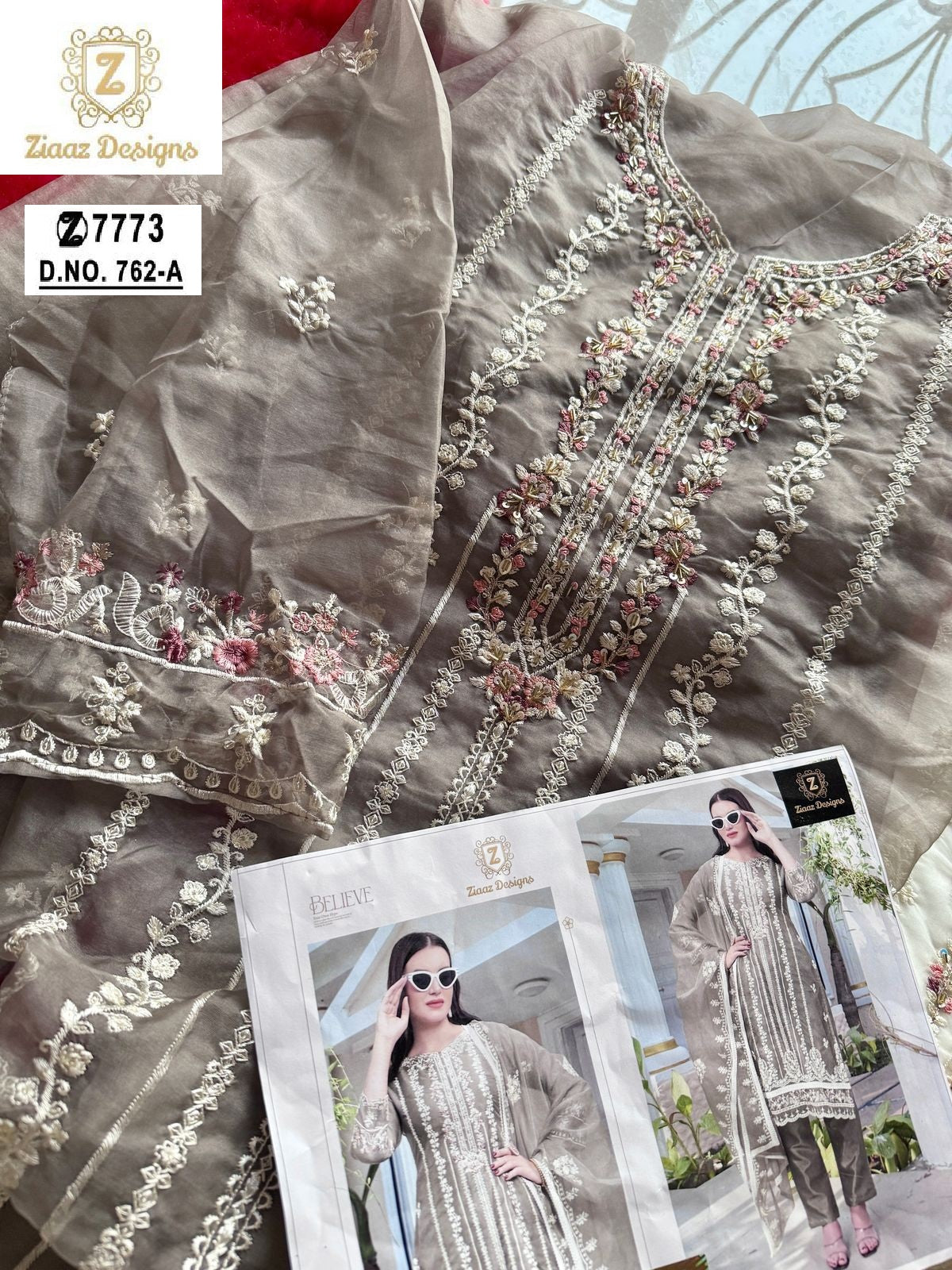762-A Ziaaz Designs Organza Pakistani Salwar Suits