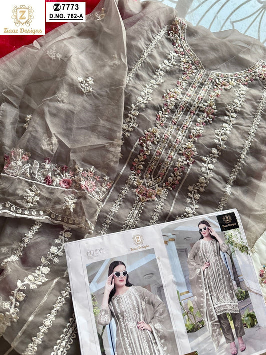 762A Ziaaz Designs Organza Pakistani Salwar Suits