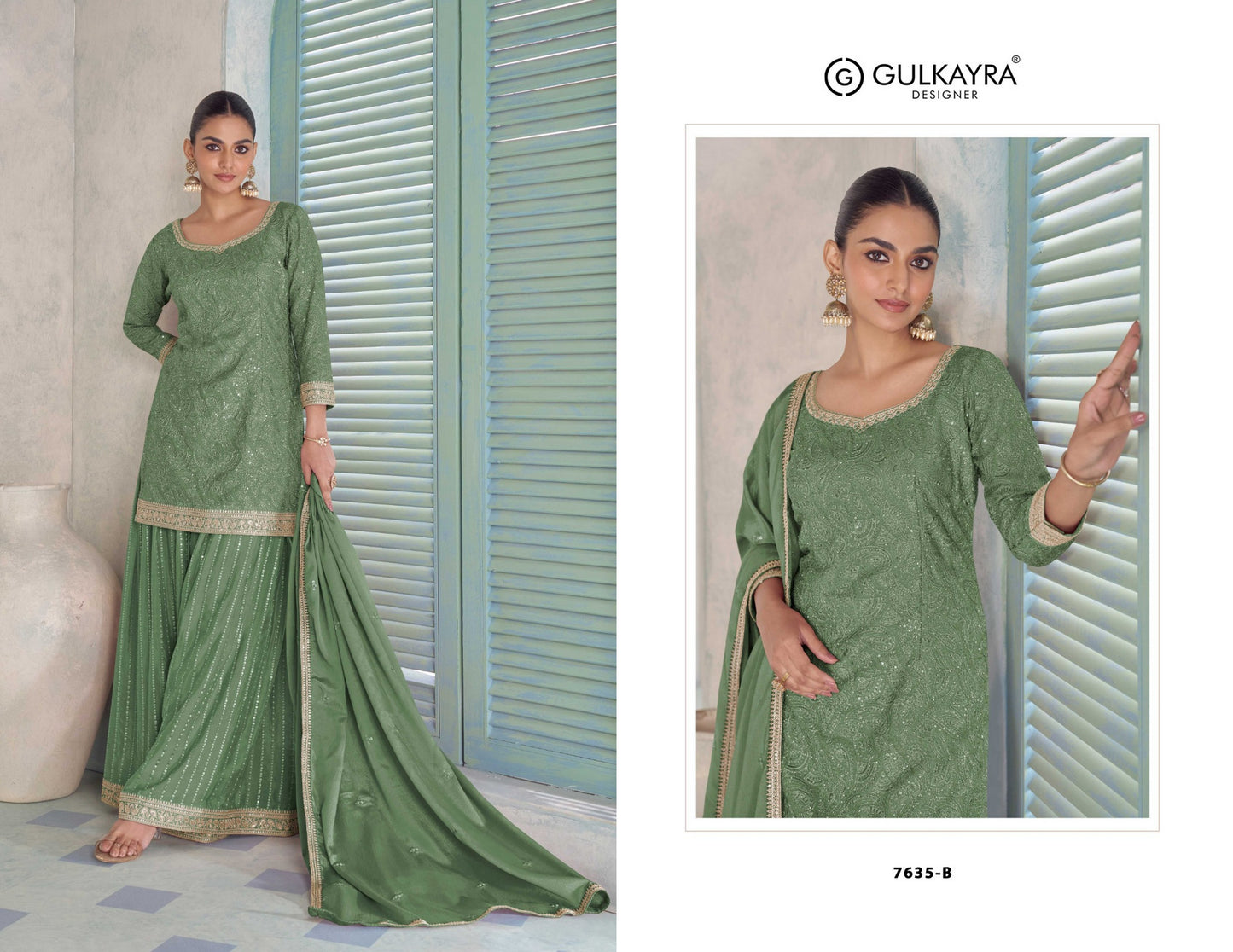 7635-B Chakori Gulkayra Designer Real Chinon Readymade Suits