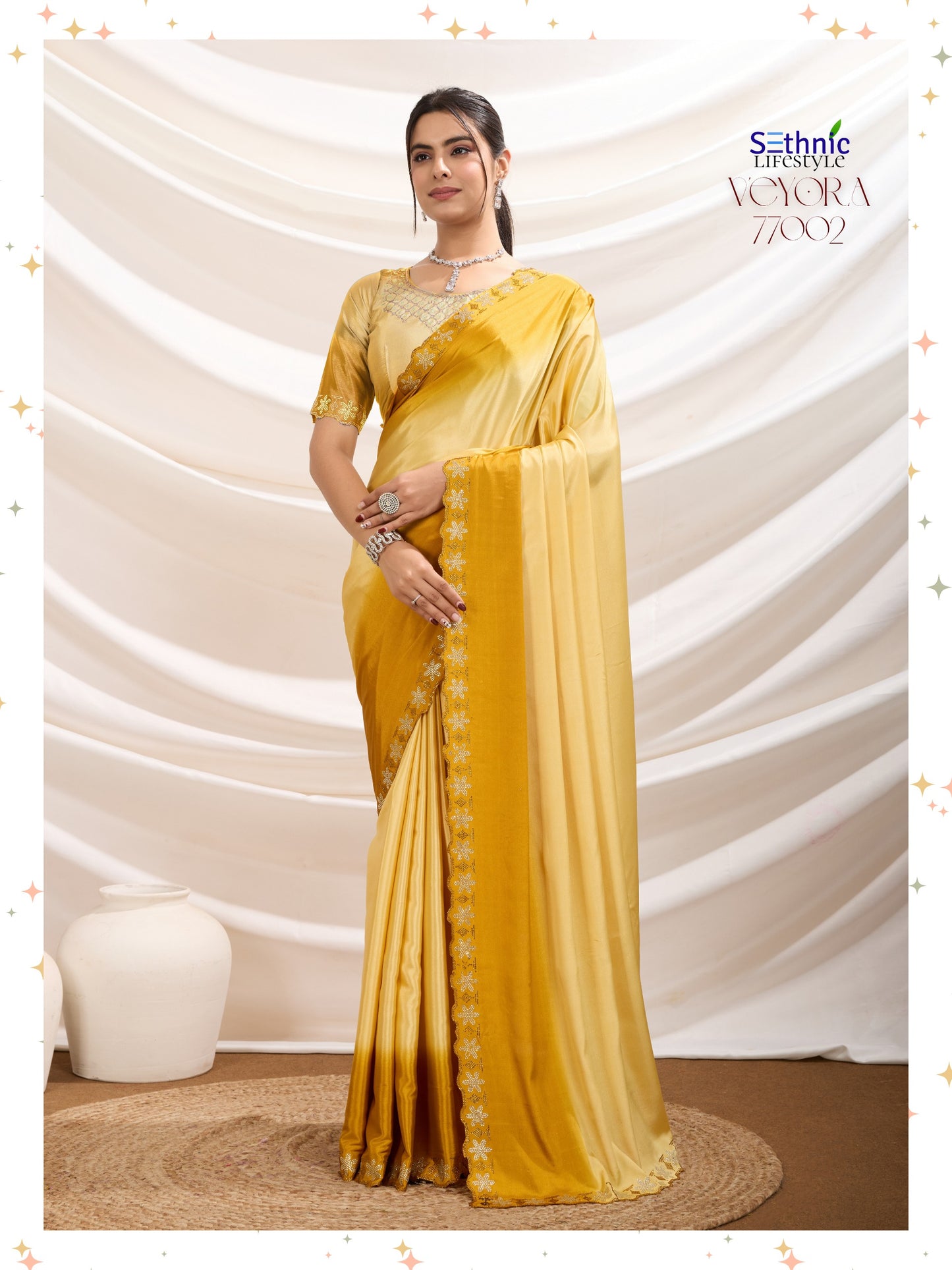 77002 Veyora Sethnic Dyed Crepe Sarees