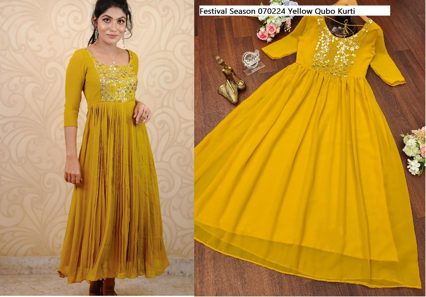 Festival Season 070224 Yellow Qubo Kurti