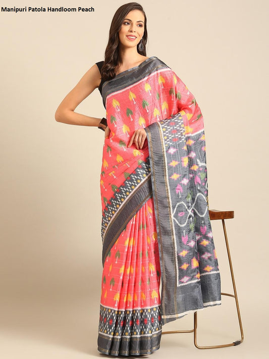 Manipuri Patola Handloom Peach Bunawat Sarees