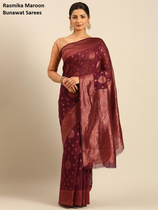 Rasmika Maroon Bunawat Sarees