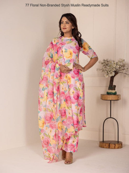 77 Floral Non-Branded Stysh Muslin Readymade Suits