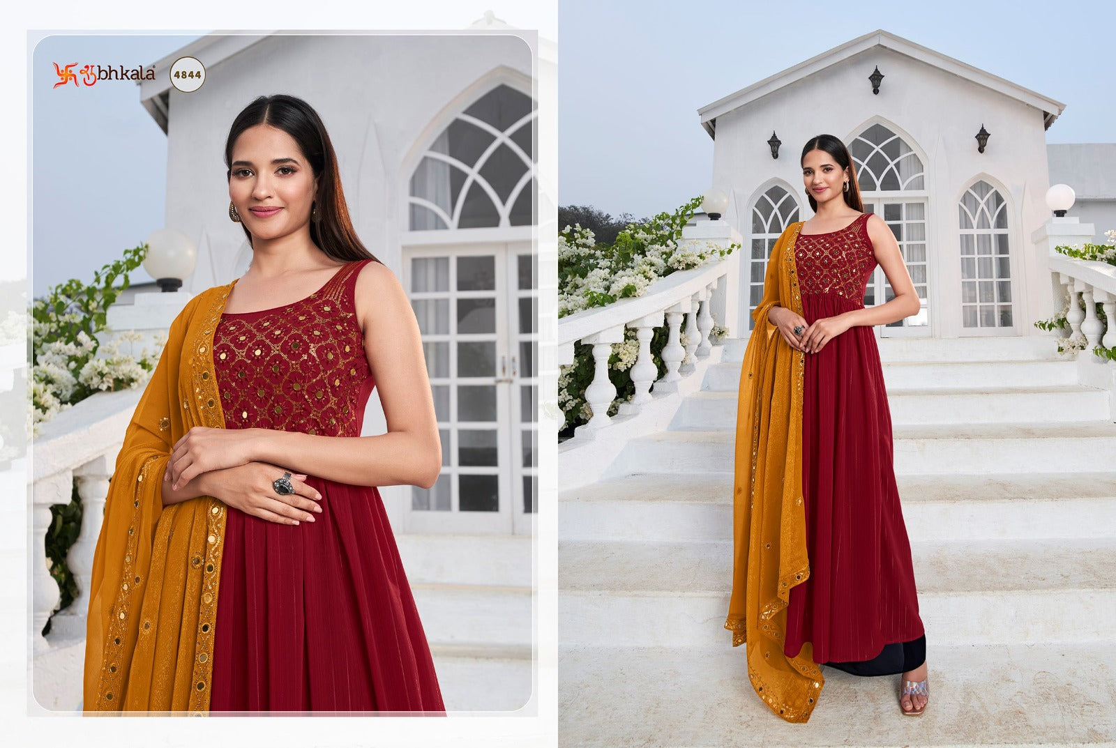 4844 Flory Vol 28 Shubhkala Gown Dupatta Set