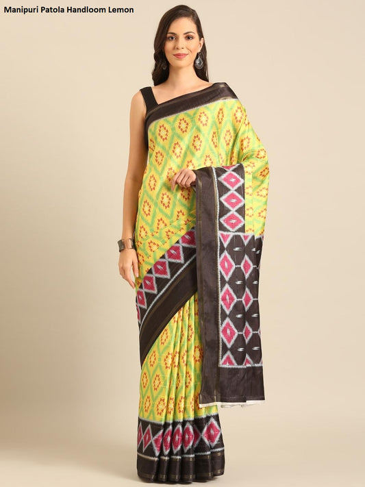 Manipuri Patola Handloom Lemon Bunawat Sarees
