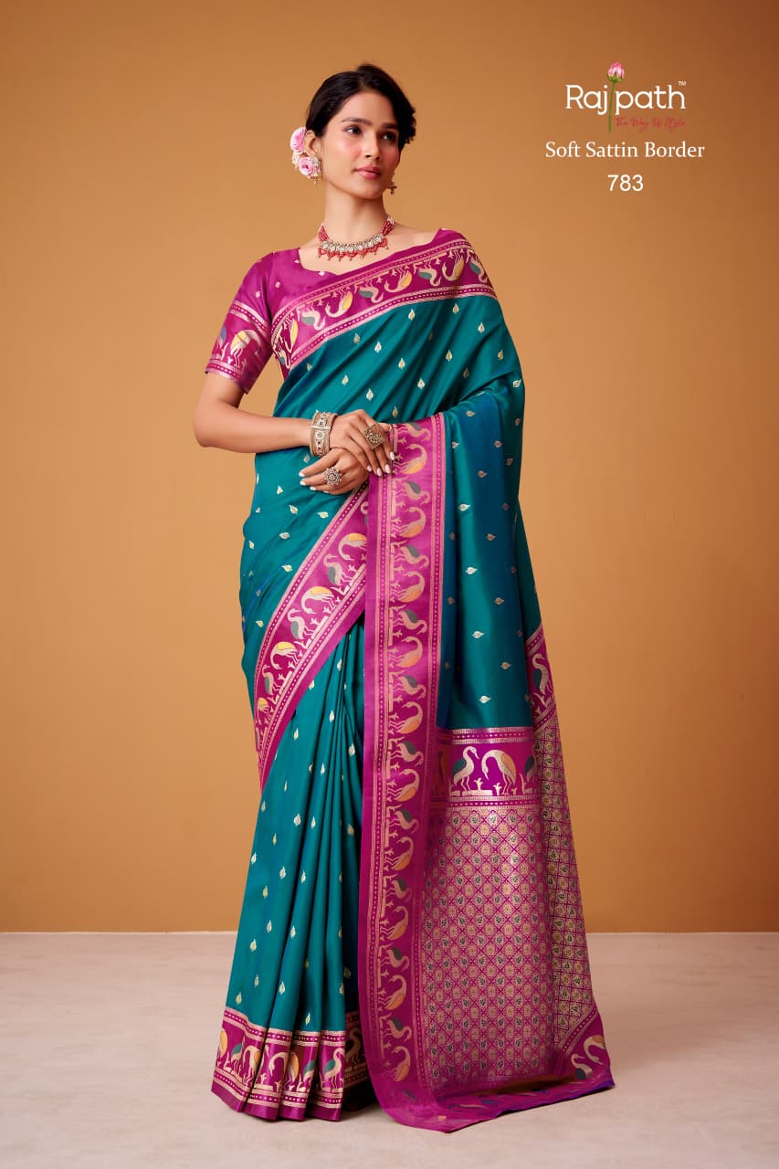 783 Flamingo Rajpath Satin Silk Sarees