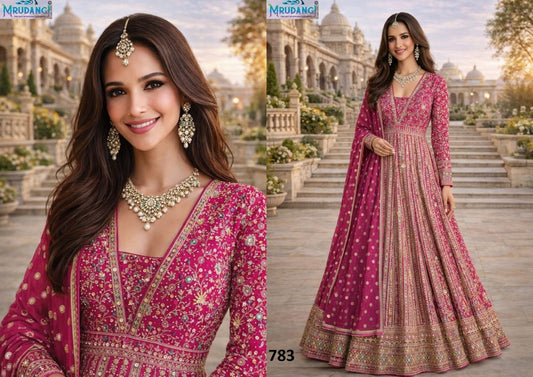 783 Womaniya Mrudangi Real Georgette Gown Dupatta Set