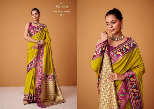 784 Flamingo Rajpath Satin Silk Sarees