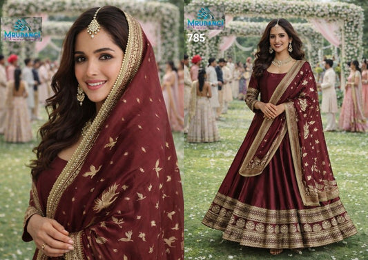 785 Kalki Mrudangi Real Silk Gown Dupatta Set