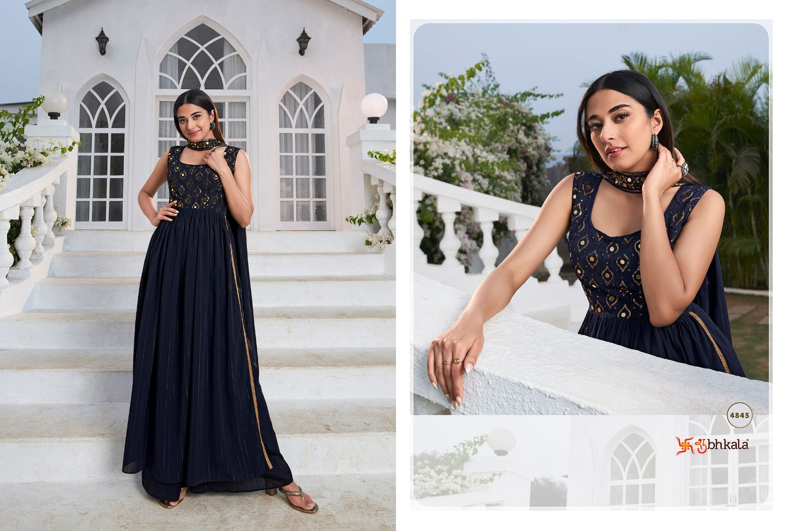 4845 Flory Vol 28 Shubhkala Gown Dupatta Set