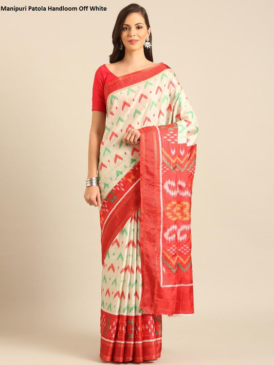 Manipuri Patola Handloom Off White Bunawat Sarees