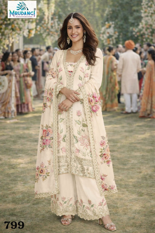 799 Sitara Mrudangi Premium Chinnon Silk Readymade Suits