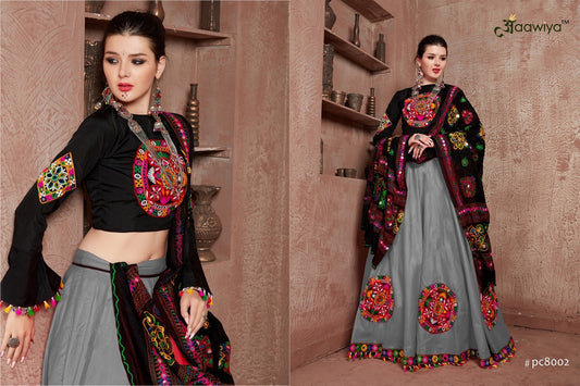 8002 Grey Navratri Garba Art Silk Chaniya Choli