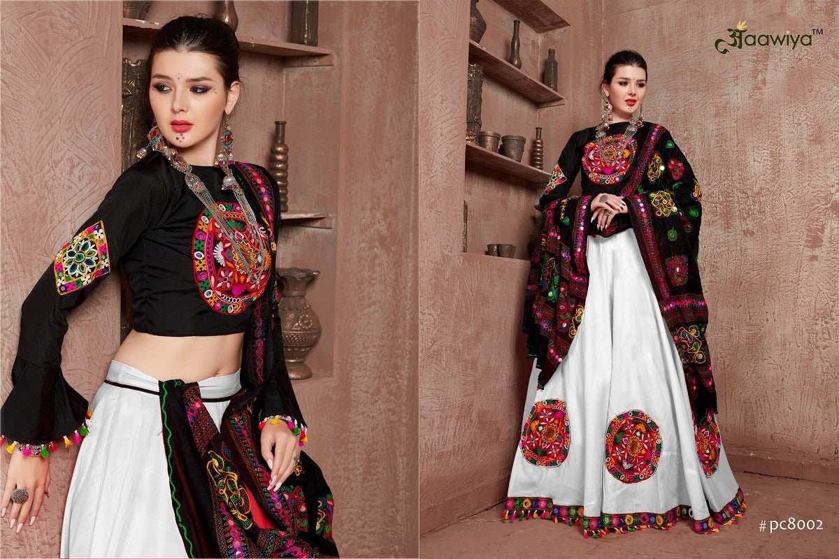 8002 White Navratri Garba Art Silk Chaniya Choli