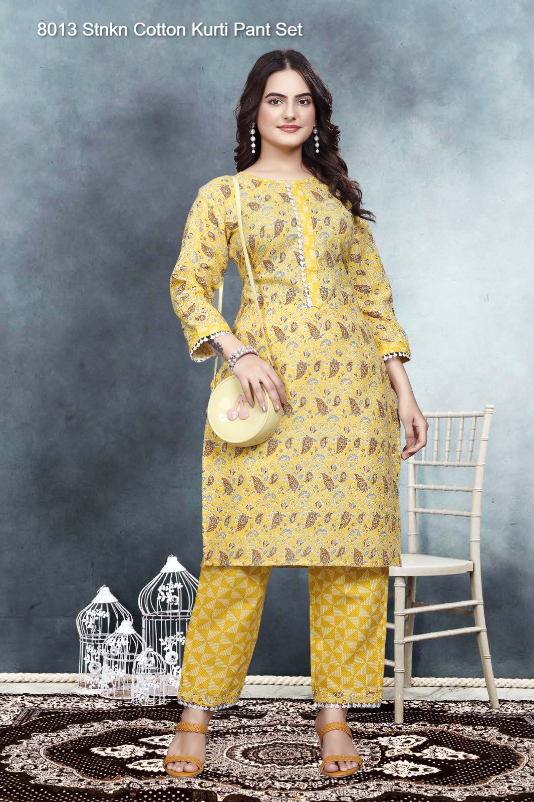 8013 Stnkn Cotton Kurti Pant Set