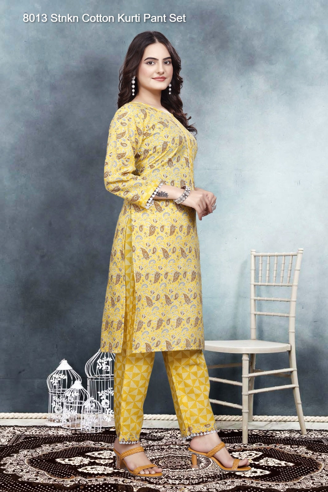 8013 Stnkn Cotton Kurti Pant Set