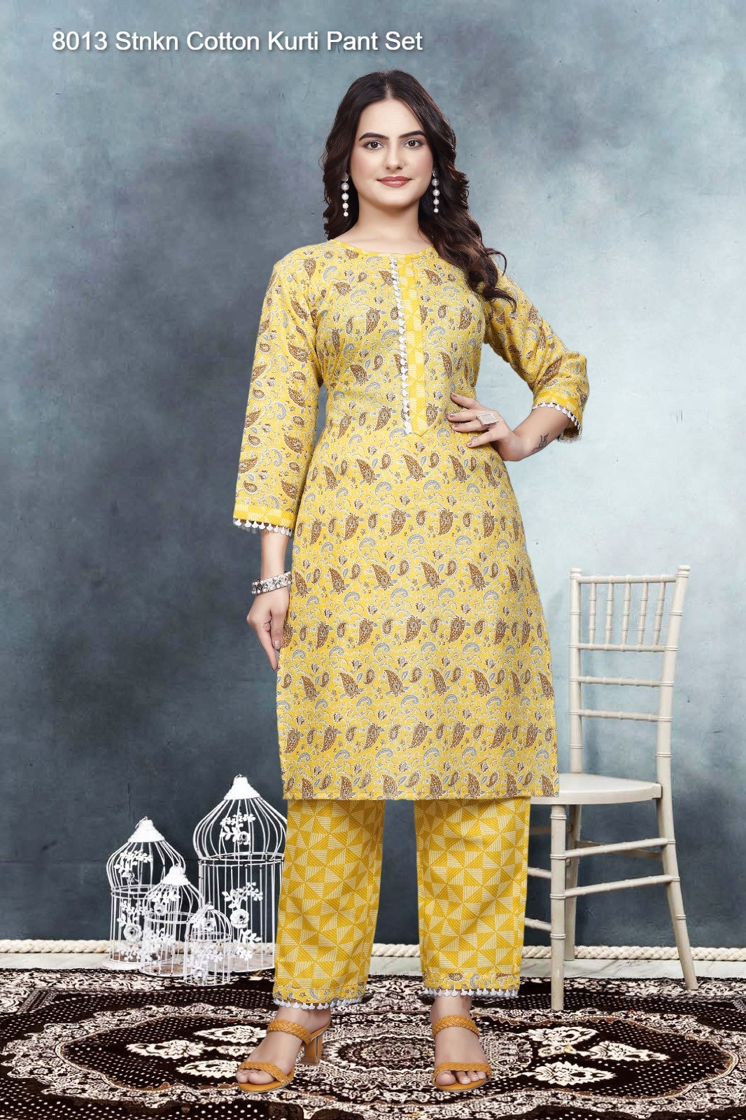 8013 Stnkn Cotton Kurti Pant Set