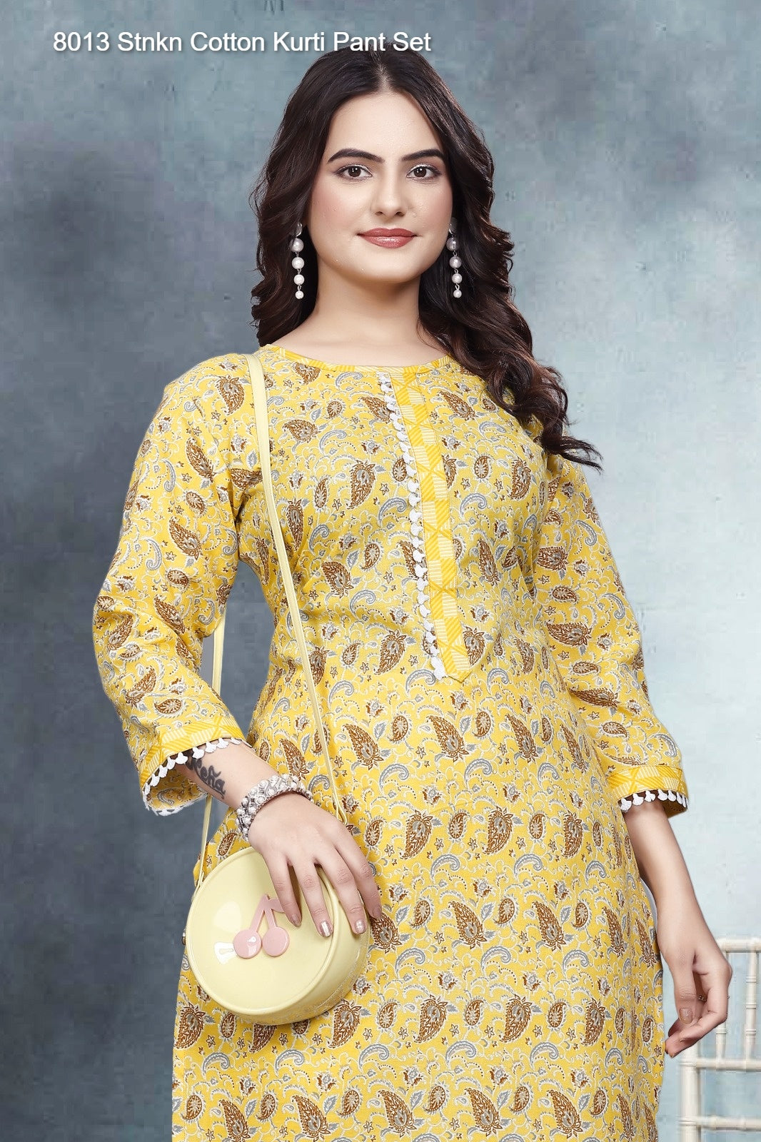 8013 Stnkn Cotton Kurti Pant Set