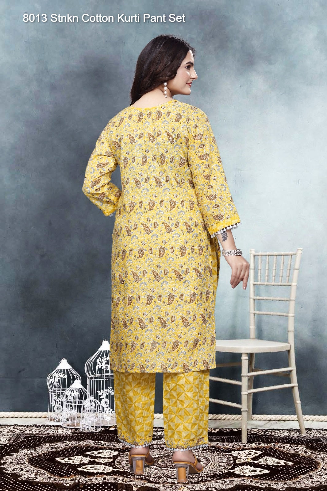 8013 Stnkn Cotton Kurti Pant Set