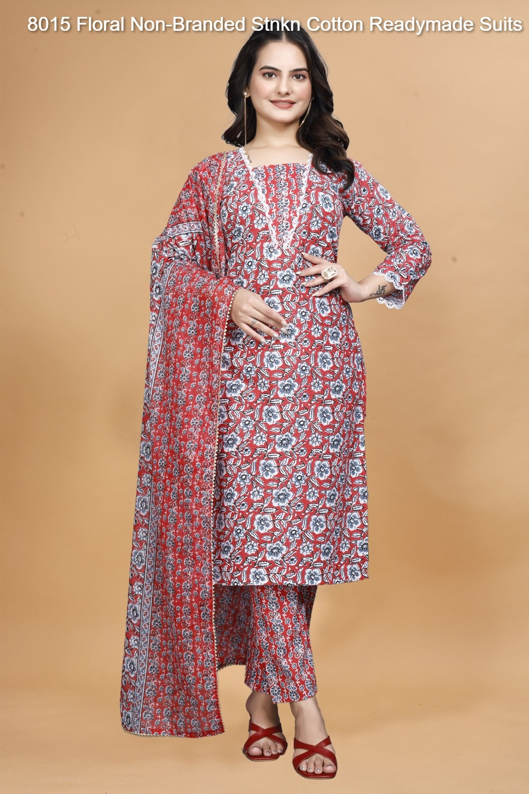 8015 Floral Non-Branded Stnkn Cotton Readymade Suits