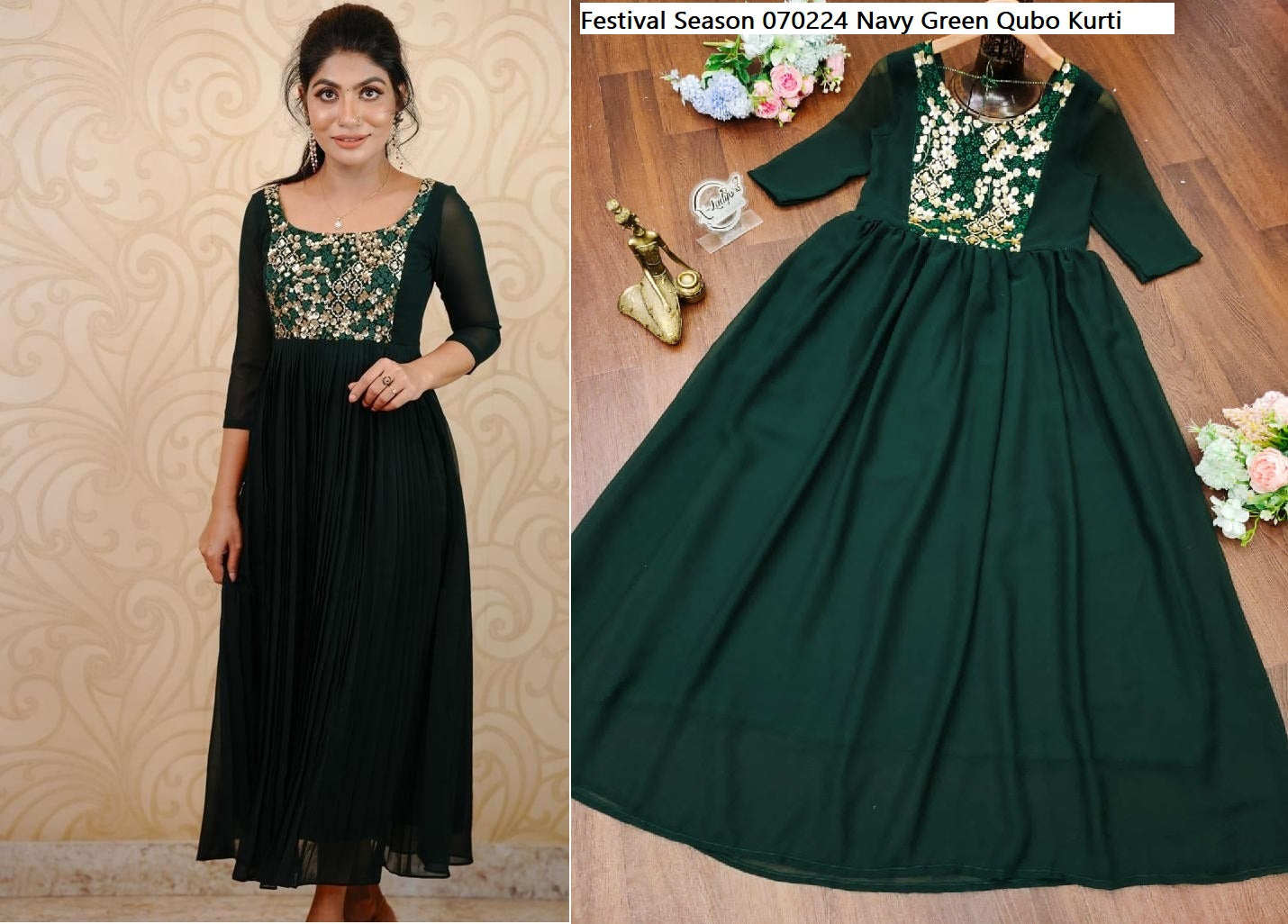 Festival Season 070224 Navy Green Qubo Kurti