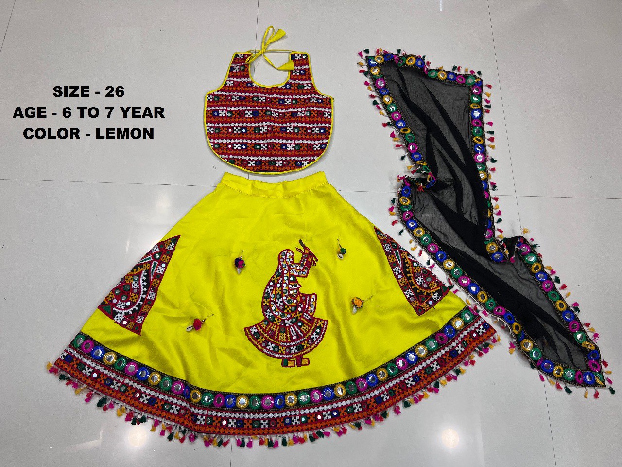 Navrangi1007 Lemon Navratri Garba Girls Chaniya Choli