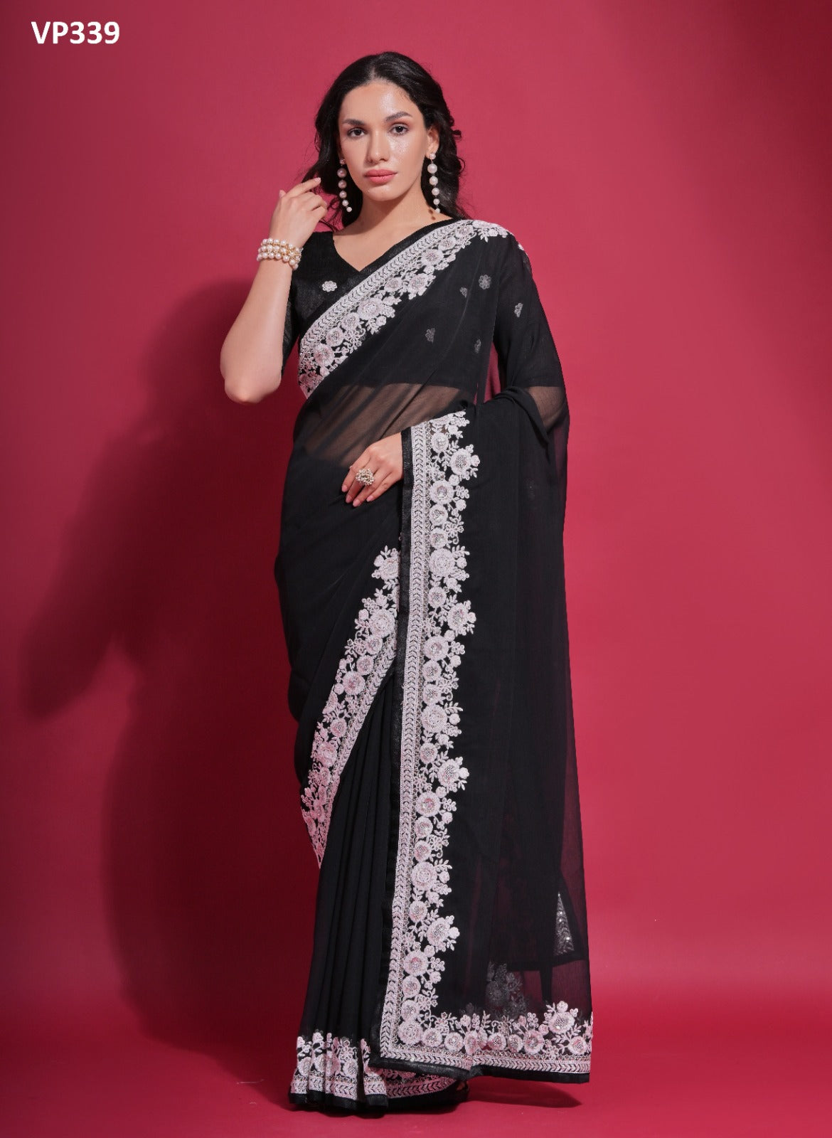 Vp339 Sundari White Fashion Berry Sarees