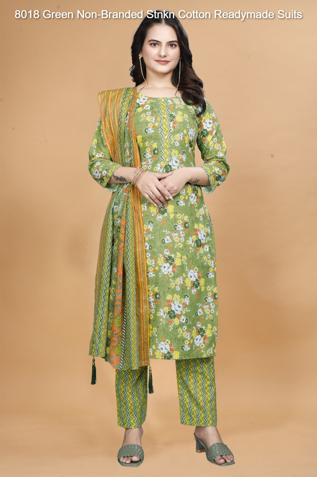 8018 Green Non-Branded Stnkn Cotton Readymade Suits