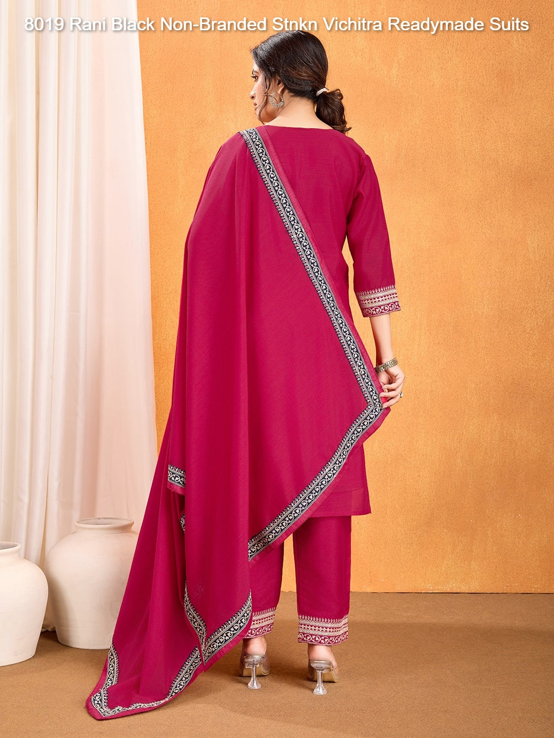 8019 Rani Black Non-Branded Stnkn Vichitra Readymade Suits