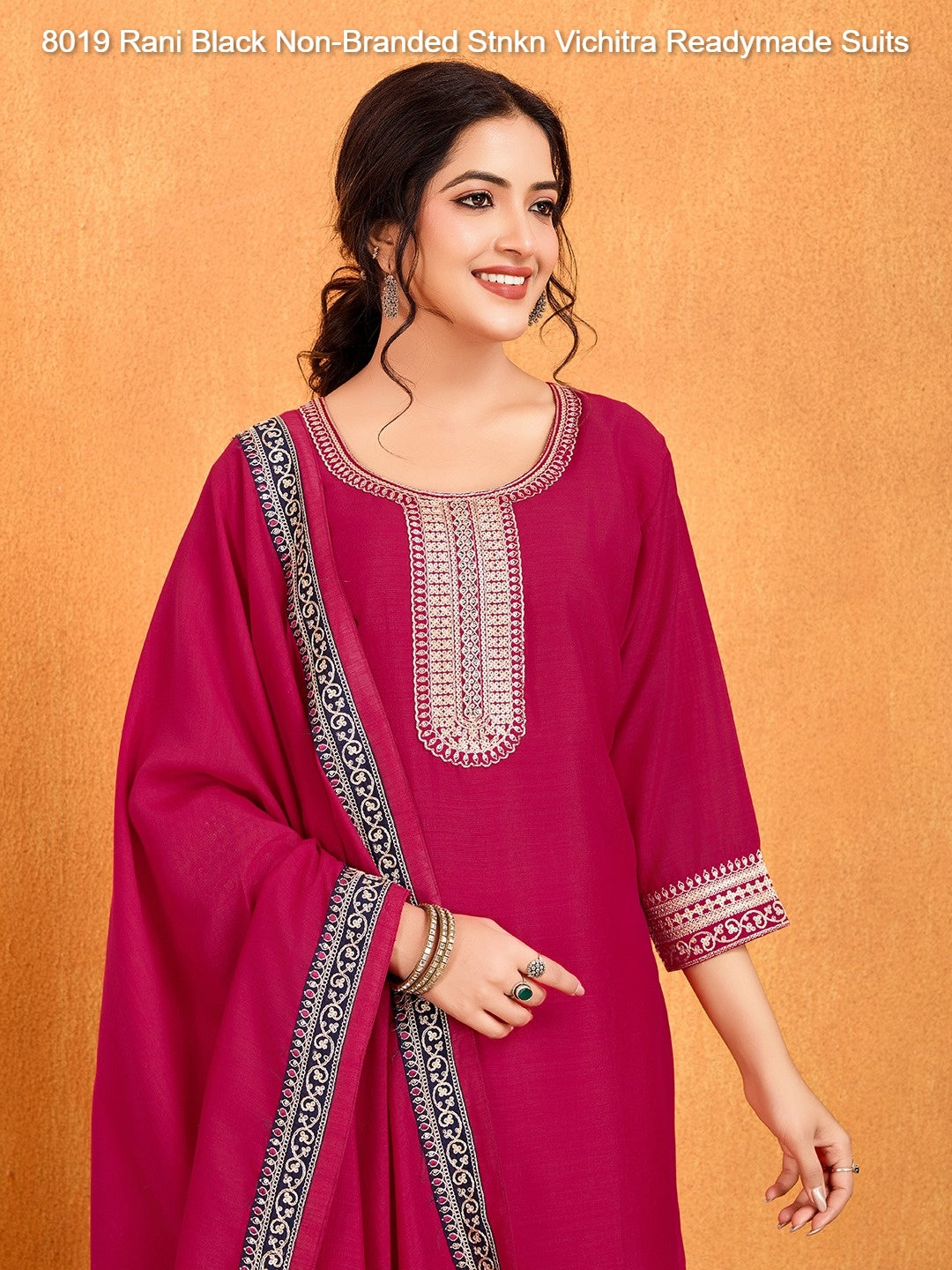 8019 Rani Black Non-Branded Stnkn Vichitra Readymade Suits