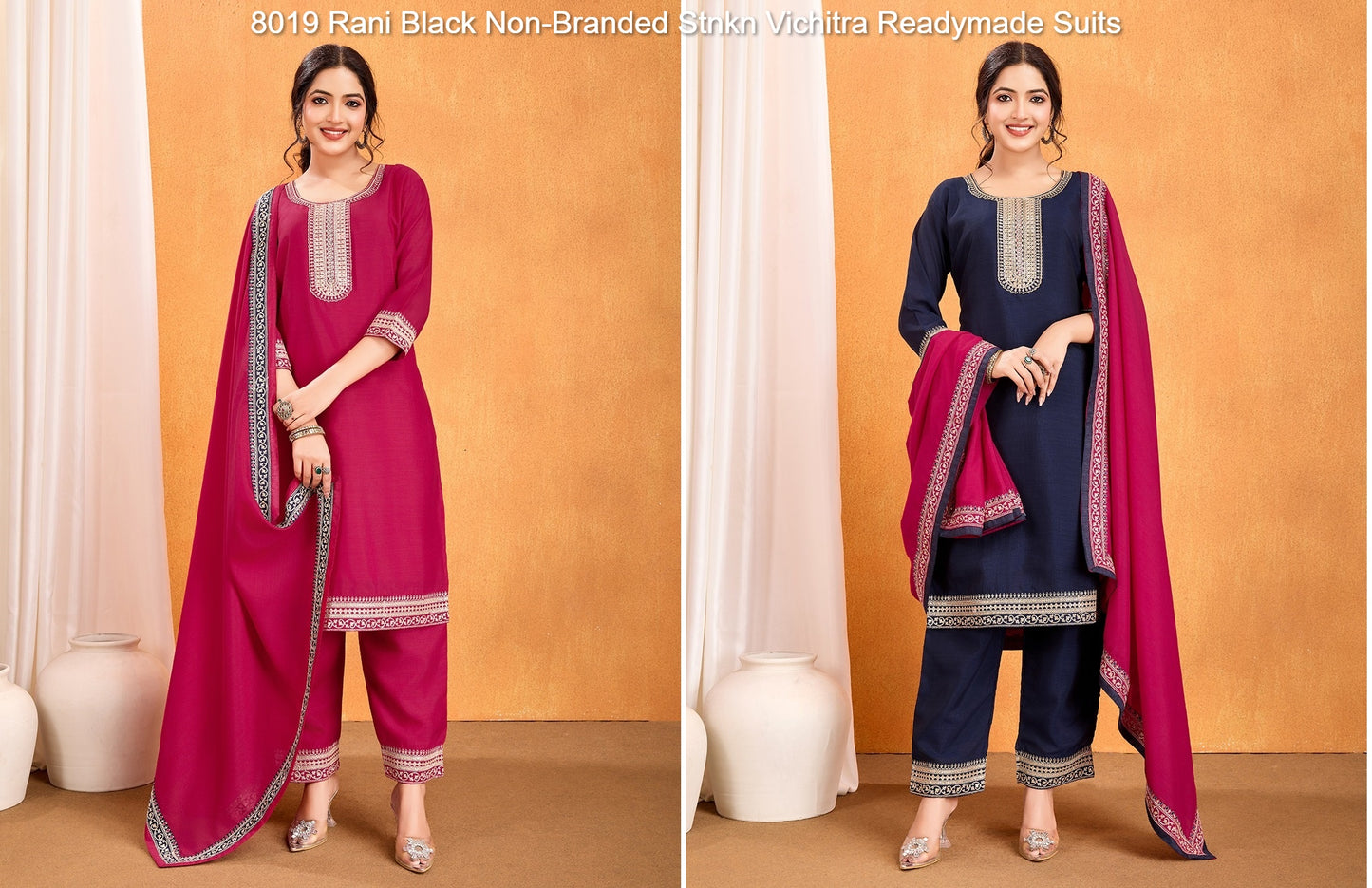 8019 Rani Black Non-Branded Stnkn Vichitra Readymade Suits