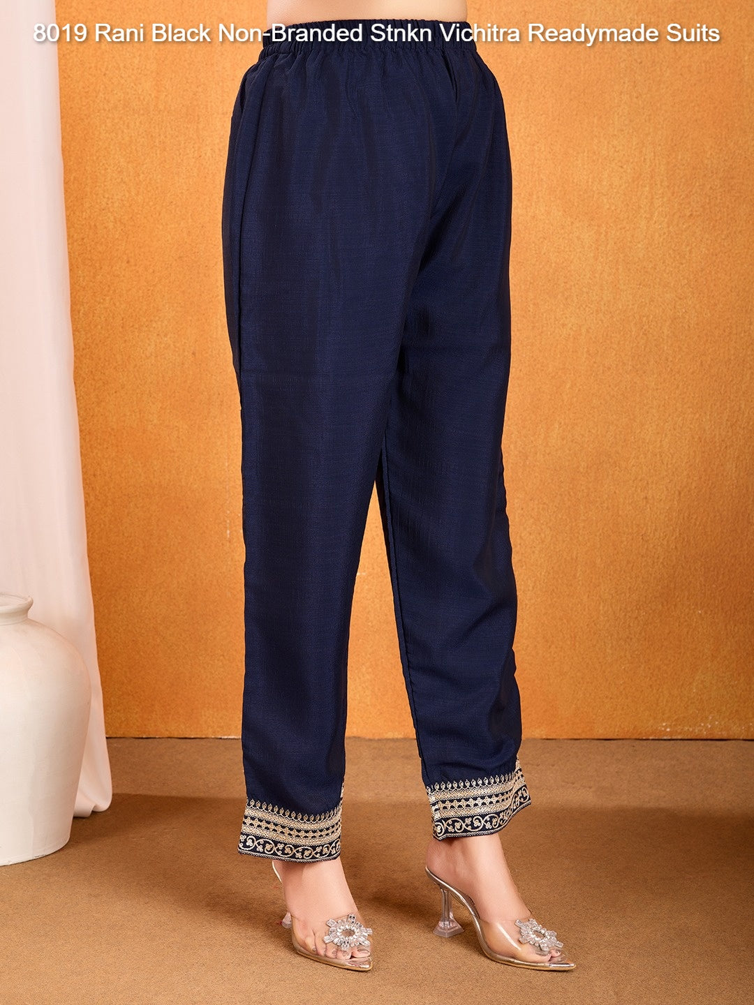 8019 Rani Black Non-Branded Stnkn Vichitra Readymade Suits