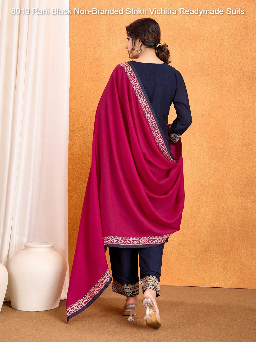 8019 Rani Black Non-Branded Stnkn Vichitra Readymade Suits