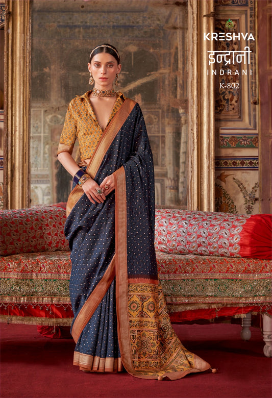 802 Indrani Kreshva Gold Finish Sarees