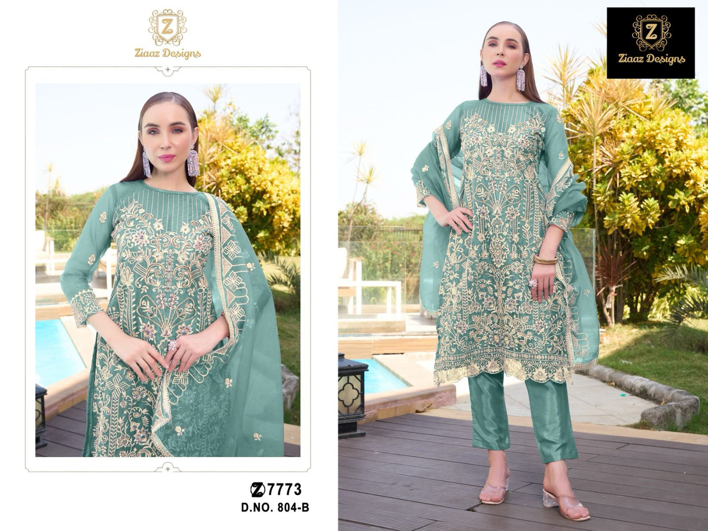 804-B Ziaaz Designs Organza Pakistani Salwar Suits