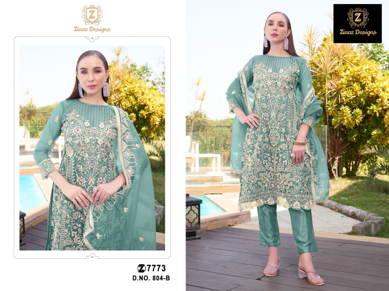 804-B Ziaaz Designs Organza Pakistani Salwar Suits